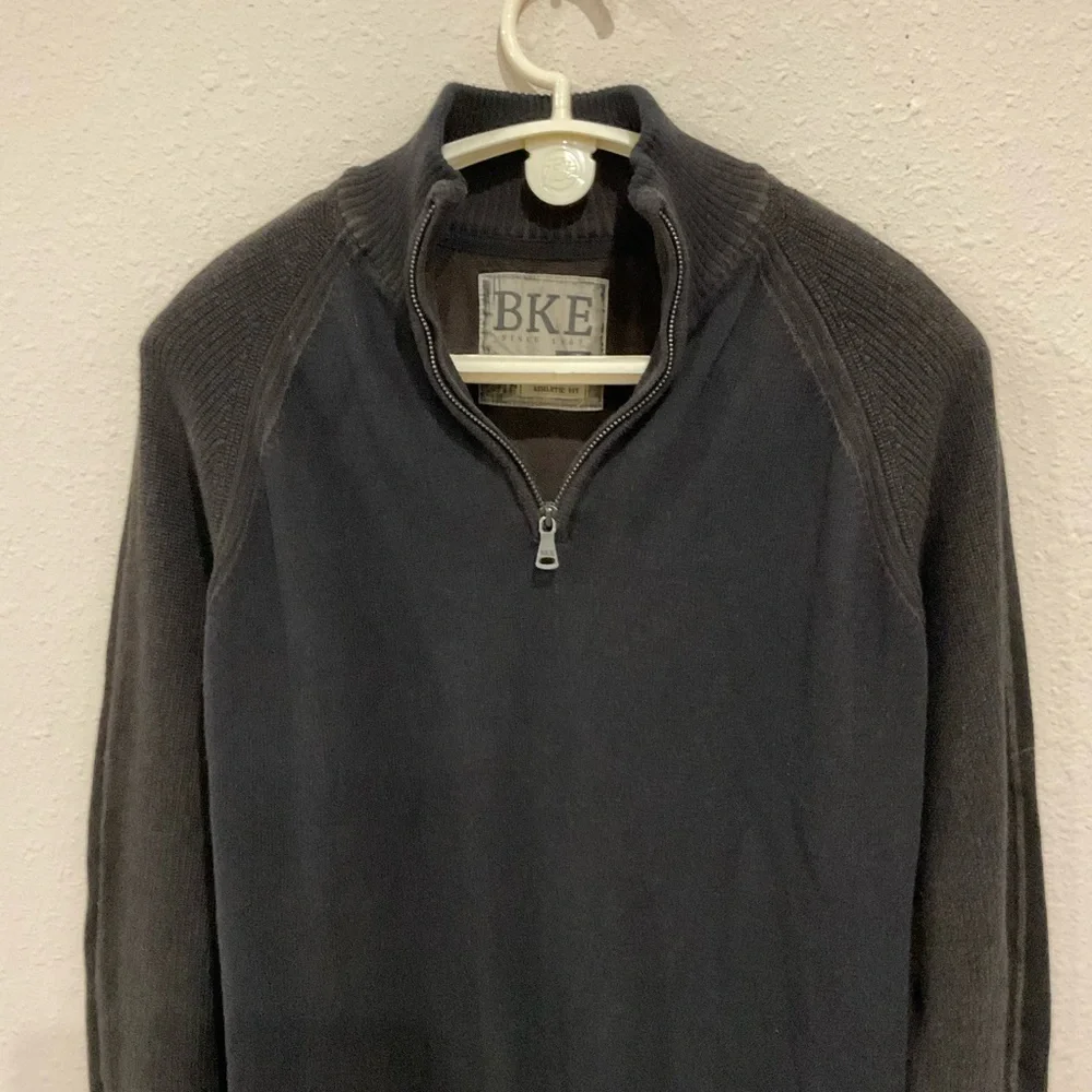 BKE Burnout 1/4 Zip Sweater Athletic Fit Black Cotton/Acrylic Men’s Size Large